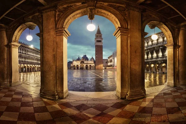 Hallway Nachtzicht Piazza San Marco Venetië Italië — Stockfoto