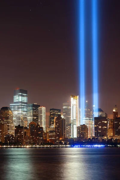 Arquitectura Urbana Del Centro Nueva York Por Noche Luz Tributo — Foto de Stock