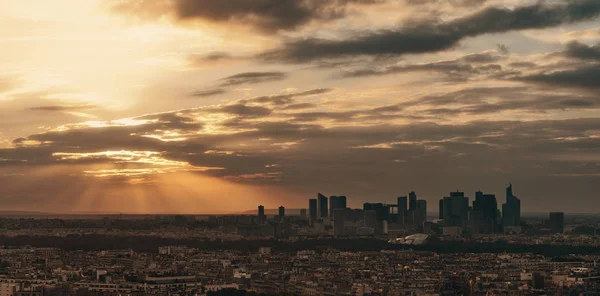 Parigi Città Skyline Vista Panoramica Con Difesa Tramonto Francia — Foto Stock