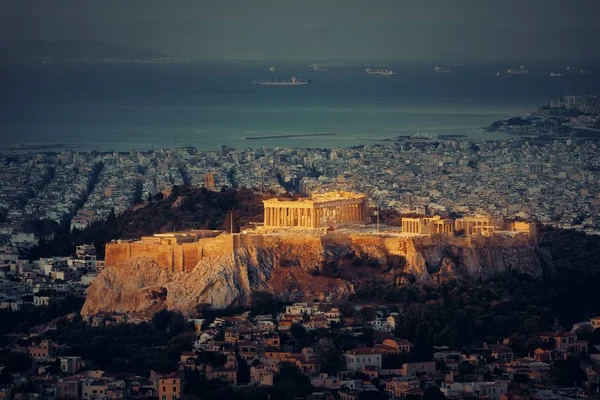 Atina Nın Ufuk Çizgisi Akropolis Yunanistan Ile Lykavitos Dağı Ndan — Stok fotoğraf