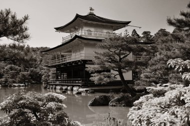 Kyoto, Japonya 'daki tarihi yapısına sahip Kinkaku-ji tapınağı..