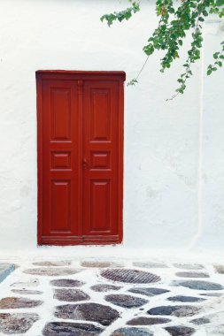 Yunanistan 'ın Mykonos Adası' nda geleneksel Yunan mimarisi. 