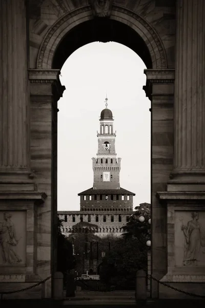 Arch Peace Arco Della Pace Bell Tower Sforza Castle Italian — Stock Photo, Image