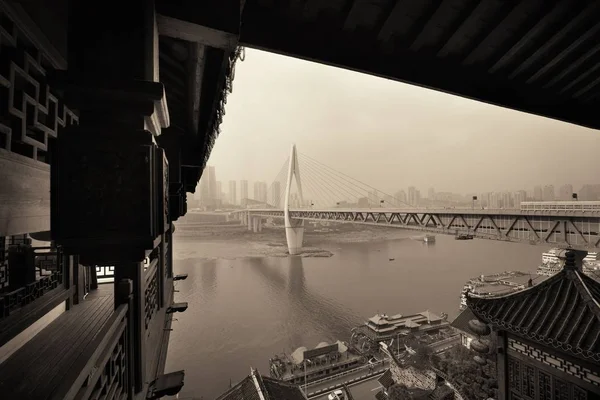 Hongyadong Komplex Mit Brücke Und Städtischer Architektur Chongqing China — Stockfoto