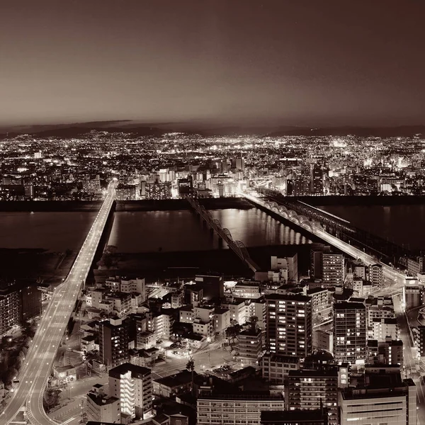 Vista Panoramica Della Città Urbana Osaka Notte Giappone — Foto Stock