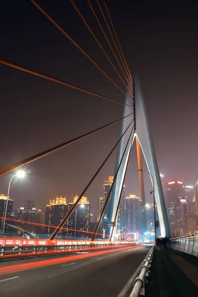 Bro Och Stad Urban Arkitektur Natten Chongqing Kina — Stockfoto