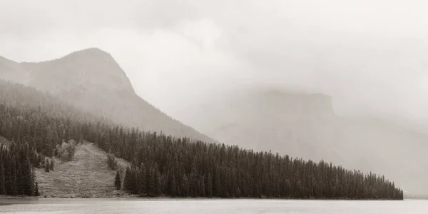 Lago Esmeralda Com Nevoeiro Parque Nacional Yoho Canadá — Fotografia de Stock