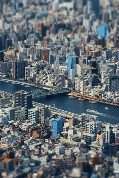 Tokyo kentsel çatı görünümü arka plan, tilt-shift etkisi, Japonya.