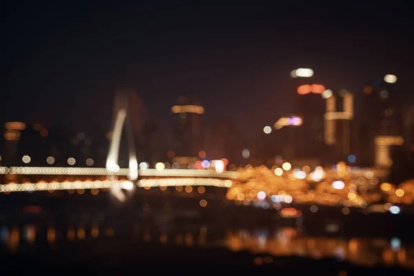 Bokeh Puente Arquitectura Urbana Ciudad Por Noche Chongqing China —  Fotos de Stock