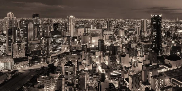 Panoramautsikt Över Osaka Urbana Staden Natten Japan — Stockfoto