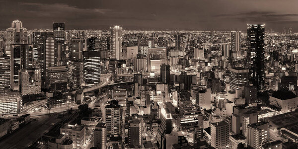 Panoramic view of Osaka urban city at night, Japan