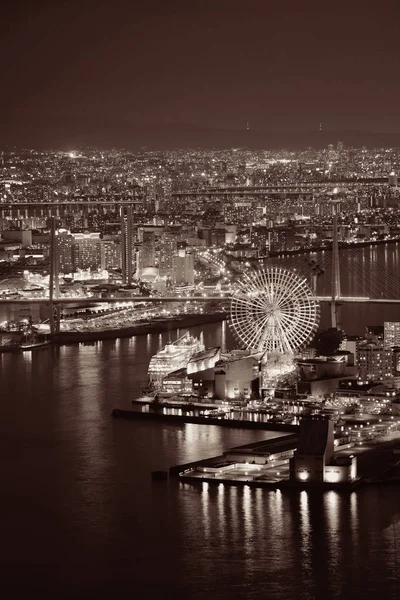 Die Stadt Osaka Bei Nacht Auf Dem Dach Japan — Stockfoto