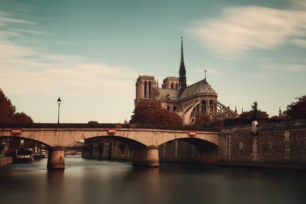 Paris River Seine Notre Dame Cathedral Bridge France — Stock Photo, Image