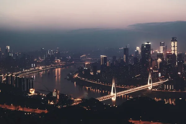 Chongqing Arquitectura Urbana Horizonte Ciudad Por Noche China —  Fotos de Stock