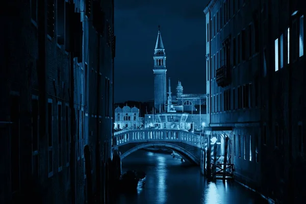Venedig Kanal Utsikt Natten Med San Giorgio Maggiore Och Historiska — Stockfoto