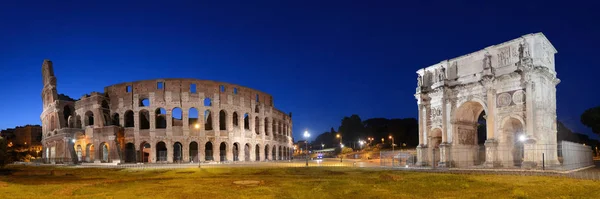Kolosseum Und Konstantinbogen Bei Nacht Rom Italien — Stockfoto