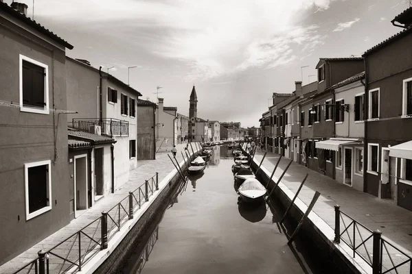 Edificios Históricos Burano Vista Canal Blanco Negro Venecia Italia — Foto de Stock