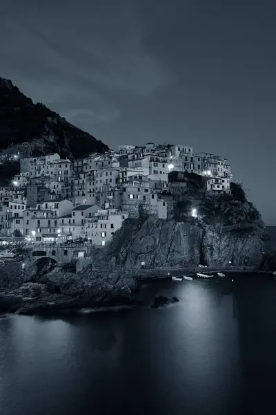 Vista Panorámica Manarola Costa Del Mar Mediterráneo Con Edificios Sobre — Foto de Stock