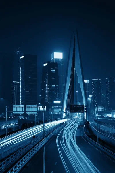 Bridge Light Trail Night Chongqing China — Stock Photo, Image