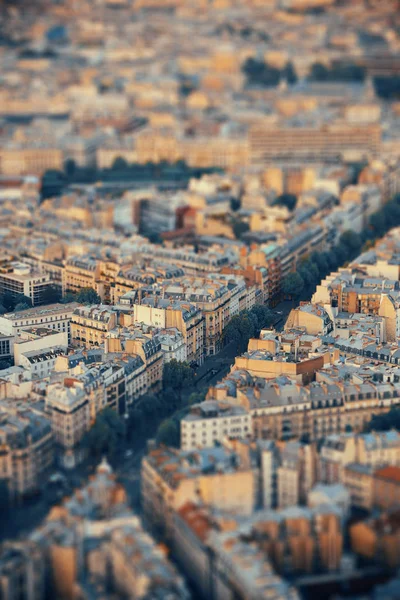 Paris Cidade Rua Telhado Vista Pôr Sol Tilt Shift Efeito — Fotografia de Stock