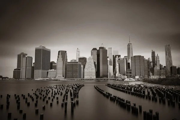 Panoramautsikt New York City Skyline Med Skyskrapere – stockfoto