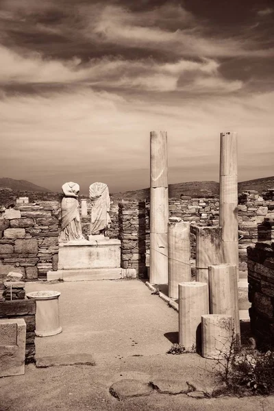 Piliers Ruines Historiques Dans Île Delos Près Mikonos Grèce — Photo