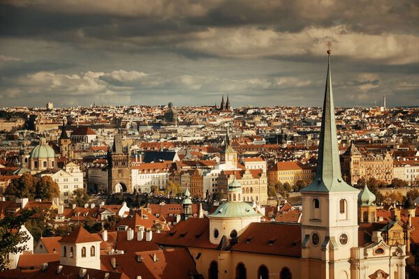 Prague skyline rooftop view with historical buildings, Czech Republic