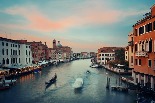 Venetië Grand Canal Zonsondergang Uitzicht Met Historische Gebouwen Italië — Stockfoto