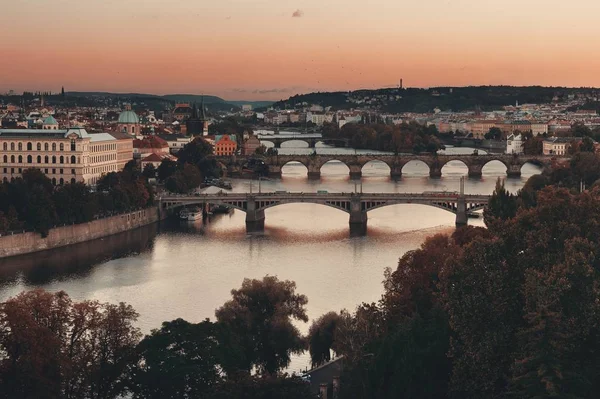 Vista Panorámica Del Horizonte Praga Puente Sobre Río República Checa —  Fotos de Stock