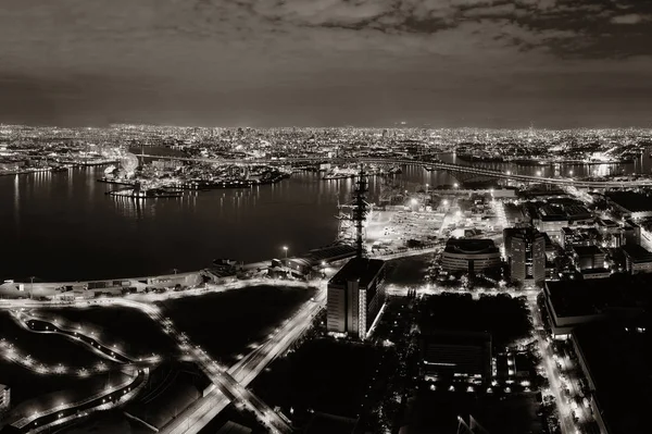 Vista Panorámica Ciudad Urbana Osaka Por Noche Japón — Foto de Stock