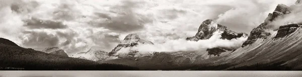 Bergen Woud Panorama Bow Lake Met Mist Nationaal Park Banff — Stockfoto