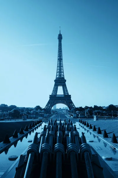 Eiffeltornet Med Fontän Pipe Som Berömda City Landmark Paris — Stockfoto