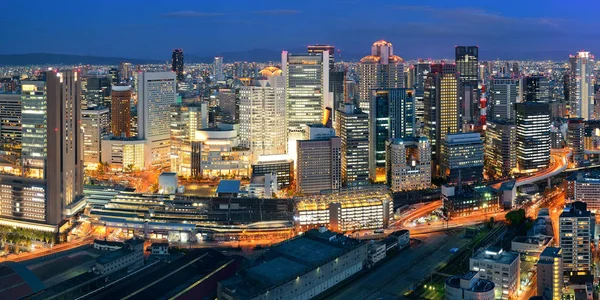 Vue Panoramique Ville Urbaine Osaka Nuit Japon — Photo