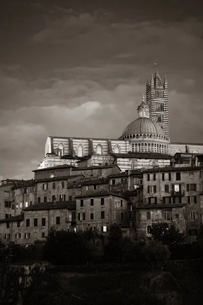 Középkori Város Kilátást Siena Katedrális Történelmi Épületek Olaszországban Éjszaka — Stock Fotó