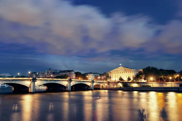 Paris River Seine Pont Concorde Assemblee Nationale Dusk Stock Picture