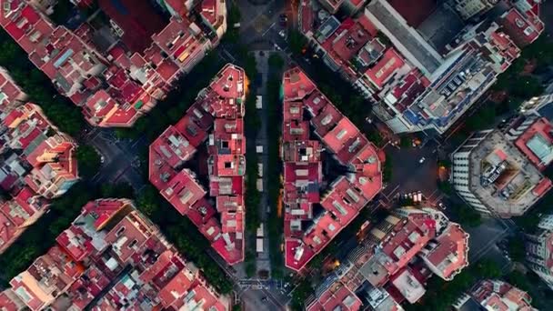 Luftaufnahme Direkt Auf Der Straße Barcelona Der Abenddämmerung Spanien — Stockvideo