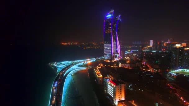 Xiamen China Marzo 2018 Vista Aérea Ciudad Atardecer Con Torre — Vídeo de stock
