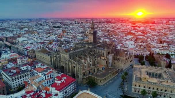 Sunrise Flygfoto Över Sevillas Katedral Spanien — Stockvideo