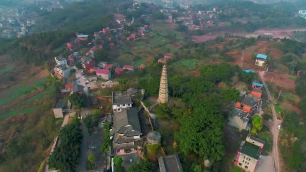 Starobylé Pagoda Mountain Top Letecký Pohled Neijiang Čchuan Čína — Stock video