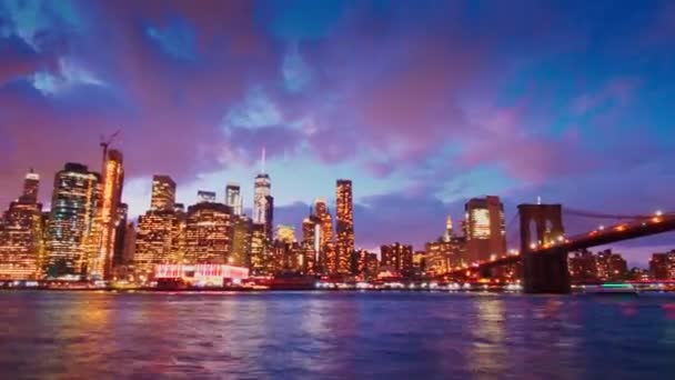 New York City Sept 2018 Timelapse Zicht Downtown Waterfront Schemering — Stockvideo