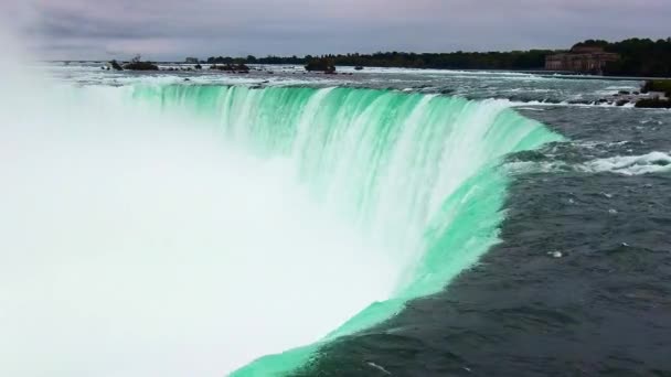 Hästskofallen Närbild Med Vattenflödet Niagarafallen Kanada — Stockvideo