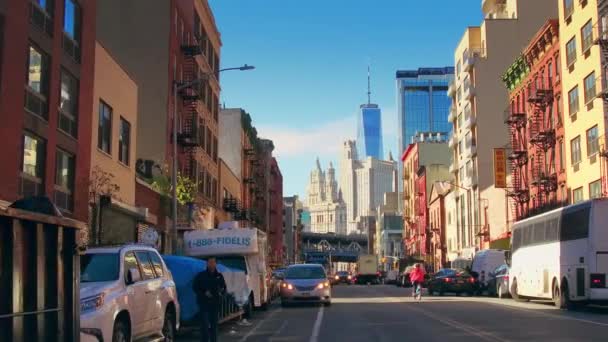 Нью Йорк Сити Сша Октября 2018 Года Перекрестная Улица Небоскребами — стоковое видео
