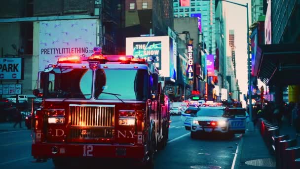 Nova Iorque Cidade Eua Oct 2018 Caminhão Bombeiros Ambulância Carro — Vídeo de Stock