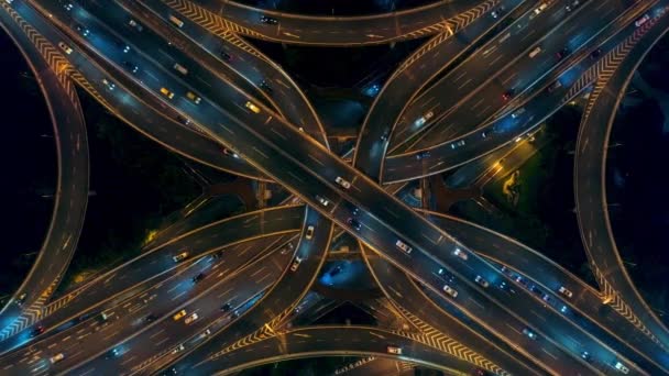 Yananlu Road Overpass Bridge Traffic Night Aerial View Drone Shanghai — Stock Video