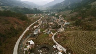 Tulou Fujian, Çin hava görünümünde. Fujian Tulou çoğu evlerin Çinli kırsal konut Hakka kişilere benzersiz.