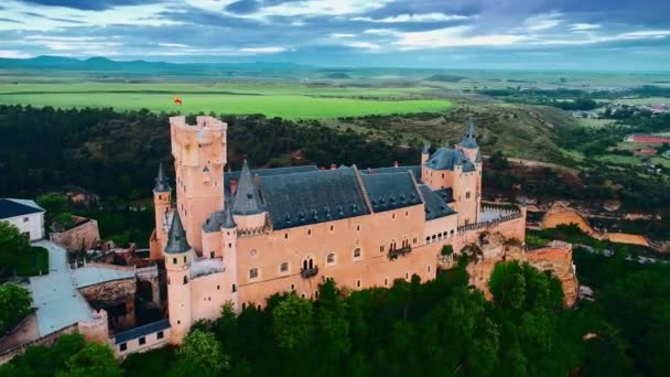 Luftaufnahme Des Alcazar Von Segovia Oder Segovia Festung Spanien — Stockvideo