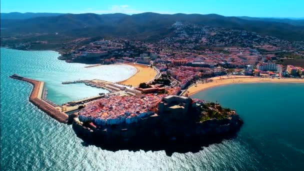 Peniscola Castle Viewed Air Spain — Stock Video