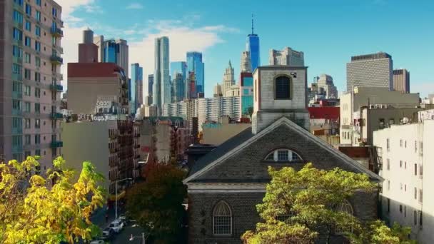 ニューヨーク アメリカ合衆国 2018 ダウンタウン マンハッタン チャイナタウン上から見た歴史的建造物と — ストック動画