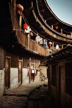 Geleneksel Tulou binası Hakka 'nın Fujian, Çin' deki eşsiz konutlarıdır..