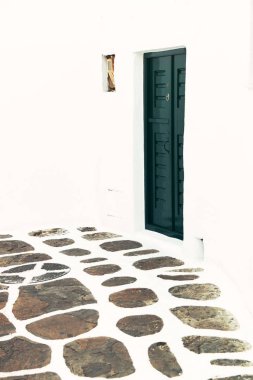 Yunanistan 'ın Mykonos Adası' nda geleneksel Yunan mimarisi. 